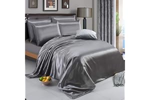 ZIMEL HOMES 6 piece-Satin sheets Soft bedding shiny silky bedding in 11 colors bedding sets duvet/ duvet cover, Fitted sheet set, 4 pillow cases, complete bed sheet set-Double, King, Super king duvet set