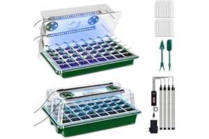 AONYIYI - Bandeja de inicio de semillas con luz de crecimiento, paquete de 2 unidades de 80 celdas con temporizador inteligente de plántulas con cúpula de humedad, bandejas de germinación de plantas