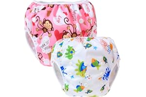 Teamoy 2 baby swimming trunks, comfortable, washable and adjustable, ideal for swimming lessons or holidays Monkeys Pink+ Sea World