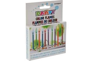 Unique Party - 34099 - Paquet de 10 Bougies d'Anniversaire à Flamme Colorée et Bougeoirs, Sans Parfum