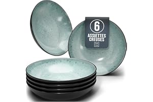 PURE LIVING INTERIOR DESIGN Ensemble Prestige de Services de Table: Assiettes Creuses en Porcelaine pour 6 Personnes - Élégantes Assiettes de Service pour une Expérience Culinaire Raffinée, Pure Living vert sauge