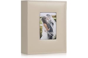 RECUTMS Photo Album 6x4 Photos Album Holds 200 Pockets Photo Premium Leather Black Pages 2 Pockets Small Photo Albums Memo Slot Wedding Anniversary Family Photo Book Albums（Beige）