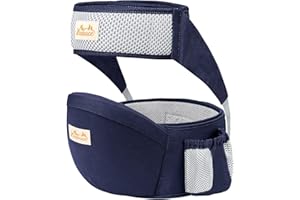 Viedouce Portabebé Ergonómico Asiento de Cadera,con Protección del Cinturón la Seguridad,Algodón Puro Ligero,Taburete de Cintura de Posición Múltiple por Bebé Niños 4-36 Meses(Azul Oscuro)