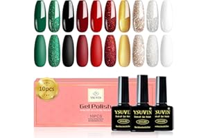 YSUVIN Noël Vernis Semi Permanent, 10 Couleurs Vert Rouge Blanc Bordeaux Paillettes Vernis à ongle Gel Soak Off UV Vernis à Ongles Gel Noël Nail Art Cadeaux Beauté, 10x8ml