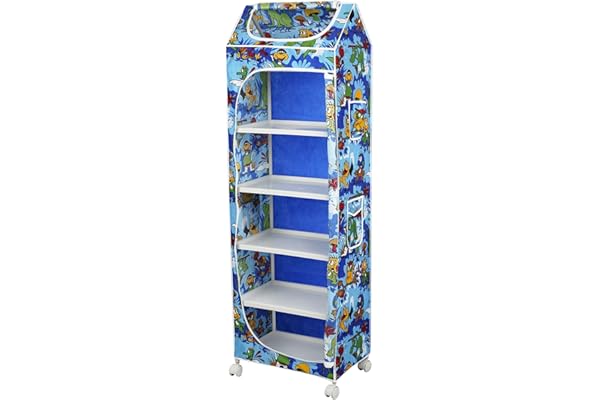 Little One's 6 Plastic Shelves Foldable Baby Storage Box (Made in India), ISI Certified, Unbreakable Material, (Steel Structure) Jungle Blue H6/AB