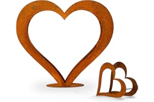 ‎D&L LASERTEC D&L Lasertec Metal Heart Shelf, Wooden Shelf, Rust, Patina, Wooden Shelf, Garden, Patio, Decoration L + XS