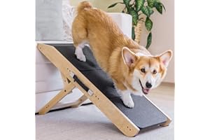 Hundetreppe für Bett & Sofa 2-in-1 Rampe - Höhenverstellbar bis 18-50 cm - für Kleine Hunde - leicht beweglich - mit Absatzplattform, Natur
