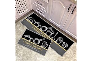 YORDET 2 Pcs Kitchen Mat Set Non-slip Washable Floor Carpet Kitchen Rug Set Kitchenware Knife and Fork Pattern Floor Mat for Kitchen (Cupboard, 43x150cm+43x75cm)