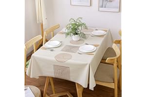 Qucover Mantel de PVC Rectangular 140x220cm, Mantel de plástico Impermeable Repelente a la Suciedad, mantelería para Interior y Exterior/Cocina/jardín, Beige