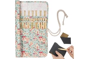 Aeeque 18 paires 2,0-10,0mm Aiguille à Tricoter en Bambou Foncé, 35cm Aiguille à Un Pointe, Anti Moisissure, 36 pcs Aiguille à Tricot, Kit Tricot Debutant, avec 1 Papier de Verre, Bambou Claire