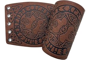 Sehaby 2 Pieces Viking Leather Bracers, Medieval Embossed Arm Wristband, Thor's Hammer PU Arm Guards, Vintage Leather Bracers for Men Women