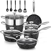 FOHERE Juego de Ollas y Sartenes Cocina Cer&aacute;micas Antiadherentes 17 Piezas, Bater&iacute;a de Cocina Aluminio, Apto para Inducci&oacute;n,