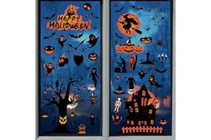 Dekoracje na Halloween, horror, Moxled 8 arkuszy naklejki na okna i drzwi, 98 sztuk dynia, pajęczyna, nietoperz, szkielet, duchy, nawiedzony dom, impreza