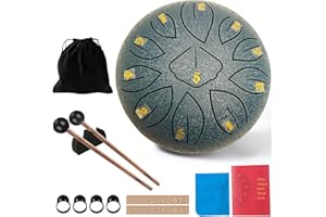 TAECHALINGO Rain Drum,11 Noten 6 Zoll,Chakra Lluvia Drum,Stahlzungentrommel Regen,Rain Music Drum,Rain Drum Outdoor,Rain Drum Garten,Handpan mit Schlägel,Percussion Instrumente (11-Ton 6-Zoll)
