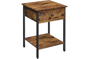 VASAGLE Nightstand, Bedside Table, Side Table with Drawer and Shelf, End Table, Bedroom, Living Room, Easy Assembly, Steel Frame, Industrial, Rustic Brown and Black LET55BX