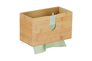 Relaxdays Paper Towel Dispenser, Bamboo Wood, for H2 Size, Cosmetic Tissue, Wall Mounted, HxWxD 16 x 27 x 13 cm, Natural