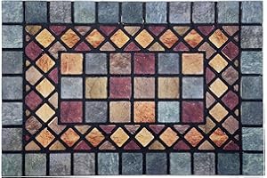 Nicoman Tile Heavy Duty Boot Scraper Doormat, Non-Slip Anti-Fatigue Eco-Friendly Rubber Indoor/Outdoor Door Mat, Rectangular (60x40cm), Blue Border