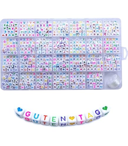 400 Stück Buchstabenperlen 10mm - Bunte Acryl Würfel Perlen Mit Löchern | DIY Schmuck Bastelset