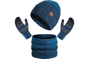 Baynetin Winter Hat Scarf Gloves Set 3pcs- Thermal Warm Knitted Beanie Cap Chunky Circle Scarf Stretchy Touchscreen Gloves Super Soft Fleece Inner Lining for Outdoor Sports Unisex
