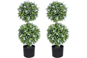 HOMCOM Set of 2 Decorative Artificial Plants Ball Trees with Lavender Flowers in Pot Fake Plants for Home Indoor Outdoor Decor, 70cm, Blue