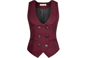 Belle Poque Gilet da Donna Doppiopetto in Tinta Unita Formale Retro Stile Business