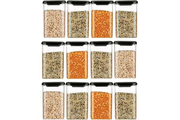 HRB PRODUCTS Air Tight Containers Storage Set For Kitchen, Pantry Organization, Bpa-Free, Dishwasher Safe (Pack Of 6, Black, 1100 ml, Plastic)