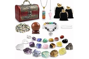 ECO-BAEERSS Ensemble de 34 Pierres de Cristal,Pierres de GuéRison en Cristal,Cristaux de GuéRison,Pierres PréCieuses 7 Cristaux,14 Pierres de Chakra Pour la MéDitation,Calendrier de L'Avent,Reiki,éQuilibrage