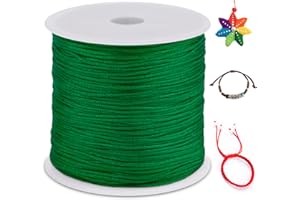 LEREATI Cola de Raton 0.8mm x 100m Cuerda Nylon Cordón de Satén Nailon, Hilo Macrame para Hacer Pulseras, Reborde, Joyería, Anudado Chino (Verde)