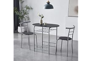 mcc direct Dining Table and Chairs Set Metal Wood Effect Kitchen Table Dining Chairs Barley (Black)