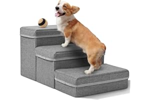SenDeluz Escalier pour Chien, Escaliers Pliable Escaliers pour Animaux de Compagnie 3 Marches pour Chat avec Boîte de Rangement, 60cm x 36cm x 30cm