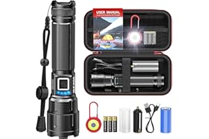 BUCASA Taschenlampe LED Aufladbar, Extrem Hell 20000 Lumen, 5 Modi Zoombar Taschenlampe mit USB Powerbank, Wasserdicht Langer Laufzeit Flashlight für Camping Wandern Outdoor Notfäll
