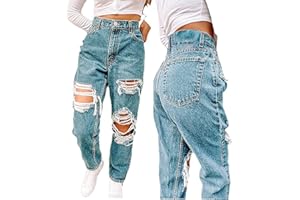 Zilosconcy Vaqueros Mujer Rotos Cintura Alta Casual con Bolsillo de Mezclilla Mujer Otoño Moda Elástica Pantalones Anchos de Slim Fit Holgados Jeans Rebajas Largo Pantalones Ancha Vaqueros Azul
