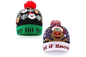 2 Stück Weihnachtsmütze, LED-Leuchtmütze, AIMMIE Weihnachtsmütze, 6 bunte LED-Weihnachtsmütze, Unisex, Weihnachtskappe, Weihnachtsbaumhut, hässlicher Pullover, Urlaubs-Beanie-Mütze für Kinder und Erwachsene