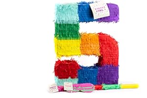 Trendario Zahl 5 Pinata Set, Pinjatta + Stab + Augenmaske, Ideal zum Befüllen mit Süßigkeiten und Geschenken - Piñata für Kindergeburtstag Spiel, Geschenkidee, Party, Hochzeit