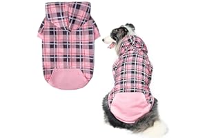 EXPAWLORER Plaid Dog Hoodie British Style - Tartan Pet Clothes Warm Dog Jumper with Lead Hole, Hooded Puppy Sweatshirt Cold Weather Clothing Outfit, Winter Coat for Small Medium Large Dogs, Pink M-L