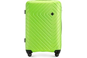 WITTCHEN Cube line walizka z tworzywa ABS z geometrycznym tłoczeniem, kółka skrętne, uchwyt teleskopowy, zamek szyfrowy, limonkowy zielony, M, Średnia walizka