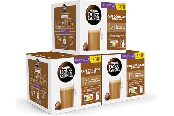NESCAFÉ Dolce Gusto Café con Leche - Cápsulas de Café, 90 Cápsulas (3 x 30) - Intensidad 7 - Originales para cafeteras Dolce Gusto