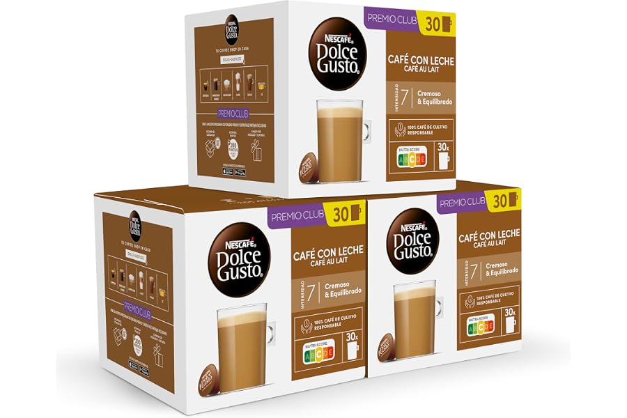 NESCAFÉ Dolce Gusto Café con Leche - Cápsulas de Café, 90 Cápsulas (3 x 30) - Intensidad 7 - Originales para cafeteras Dolce 