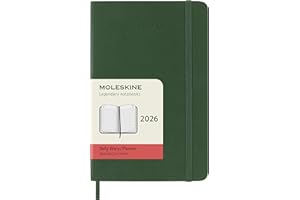 Moleskine Agenda Quotidien, Agenda Journalier 2026 12 Mois, Avec Couverture Souple et Fermeture Élastique, Format Pocket 9x14, Couleur Vert