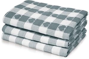 Kitchen Trends Woven Tea Towels 3pk Large 50 x 70cms Super Absorbent Hearts 100% Cotton (Grey)