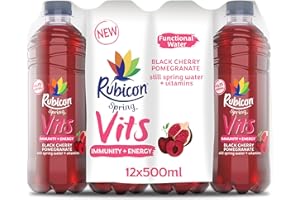 Rubicon Spring Vits Black Cherry Pomegranate Still Vitamin Water - 15 Calories per bottle for healthy hydration - Drinks Multipack 12 x 500ml Bottles
