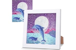 yosiio 5D Diamond Painting Bilder Kinder, Diamond Painting Delfin mit Holzrahmen, DIY Diamant Malerei Set für Kinder Erwachsene, Wohnzimmer Schlafzimmer Büro Wand und Eingang Dekoration, 18x18 cm