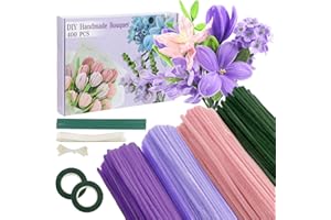 Galerie SV Tulpe Blumenstrauß Pfeifenreiniger Set, 400 Stück Pfeifenputzer zum Basteln Pfeifenreiniger Blumen Pfeifenreiniger zum Basteln mit 20 Stück Grün Basteldraht, Geschenkband, Blumenband