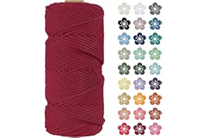LEREATI Corda Macrame 4mm x 100m, Filo Macrame 4mm Cordoncino Cotone Naturale, 4 Fili Spago Colorato Cordino per Borse Uncinetto, Decorazioni Fai da Te, Arazzo da Parete, Cestini (Vino Rosso)