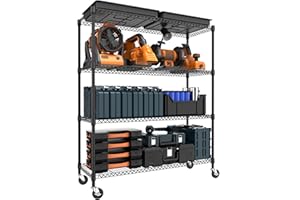 M MZG 4-Shelf Storage Unit With Height Adjustable Shelves and Levelling Feet Total Load Capacity 636 kg Heavy Duty Rack Wire Pantry Shelves for Tool Shed, Garage, Storehouse Black 45 x 120 x 159.1 cm
