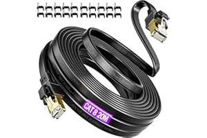 Soibke Kabel Lan Cat 8 20 m, kabel sieciowy 20 m, płaski kabel Wi-Fi, kabel Ethernet, zewnętrzny, ekranowany, 40 Gbps, 2000 MHz, High Speed RJ45 Gigabit, ekranowany, internet, kabel krosowy czarny do