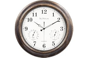 ‎SKYNATURE SkyNature Große Outdoor Gartenuhr, 45cm Retro Wetterfest Uhr mit Thermometer und Hygrometer, Leise Ohne TickgeräUsche Metall Wanduhr, Wasserdicht Uhr für Zaun, Terrasse, Pool, Badezimmer - Bronze