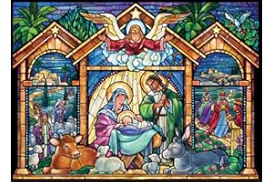 Stained Glass Nativity Jigsaw Puzzle Advent Calendar 1000 Piece by Vermont Christmas Company - 24 Puzzle Sections to Complete - Count Down to Christmas Each Day in December