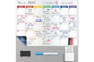 Whiteboard Calendar -A3, 40x30 cm - Magnetic Monthly Dry Erase Planner with Adhesive Back - Erasable Weekly Chore Chart with 3 Markers, Eraser, Holder - Ideal for Fridge or Wall Use - by Yes4Quality