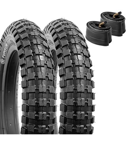 Pneu 12 1/2 X2 1/4 2 Pneus & Chambres à Air Vélo 12.5x2.25 - 57-203, Valve Schrader - Orange, Enfants Pneus Lisses Durable